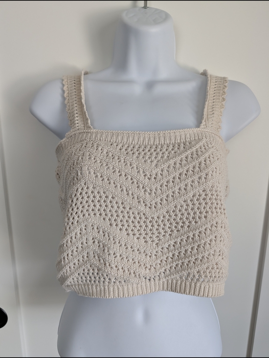 Freshman 1996 Tops - Crochet Knit Square-Neck Crop Top in Cream